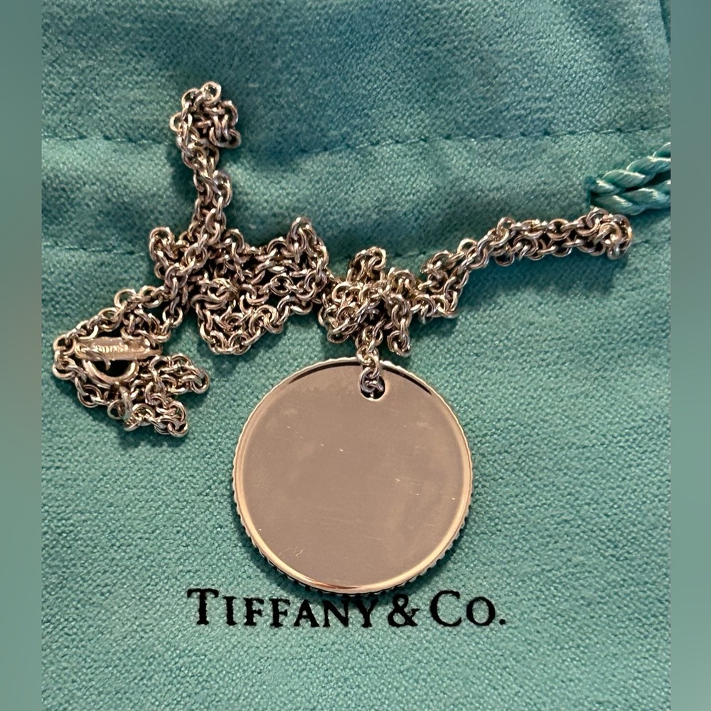 Tiffany & Co. 03 Sterling Silver Round Coin Edge Disc Pendant 16" Chain Necklace